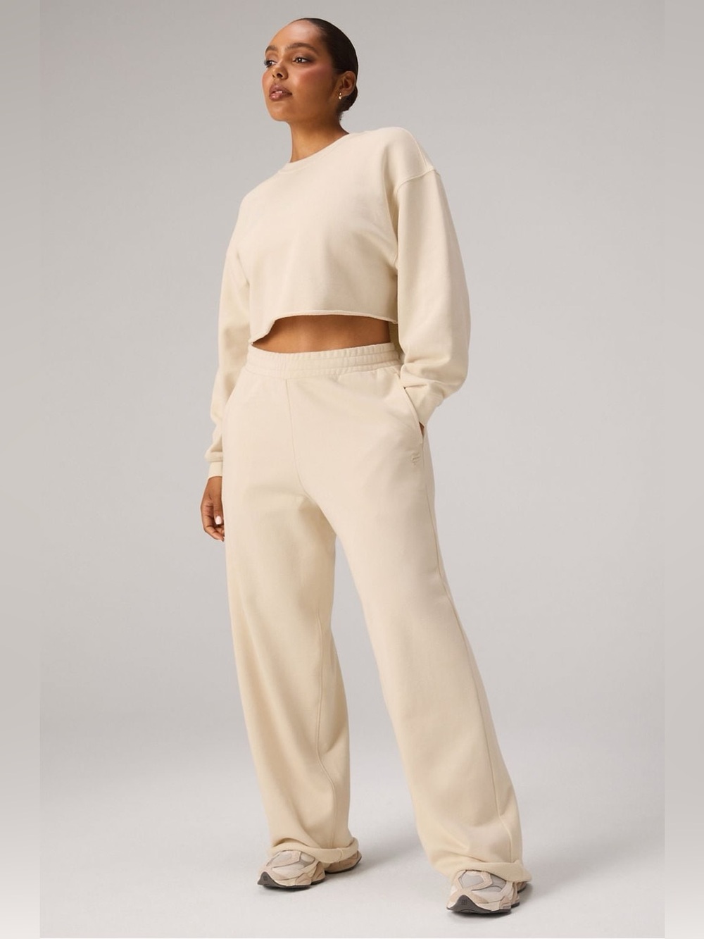 Fabletics NWT Heavy Terry Cropped Pullover Almond Milk Women Size M